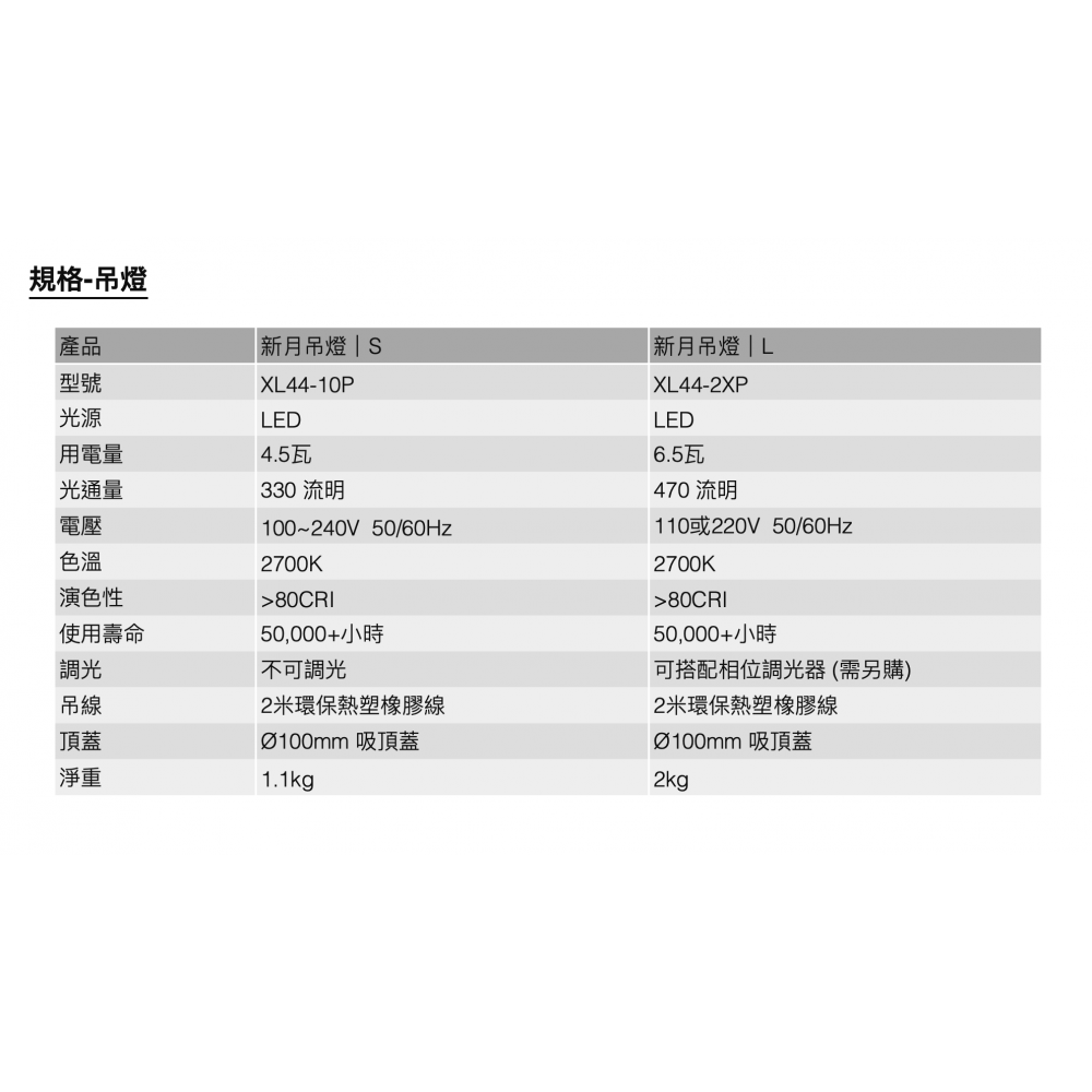新月-吊燈規格